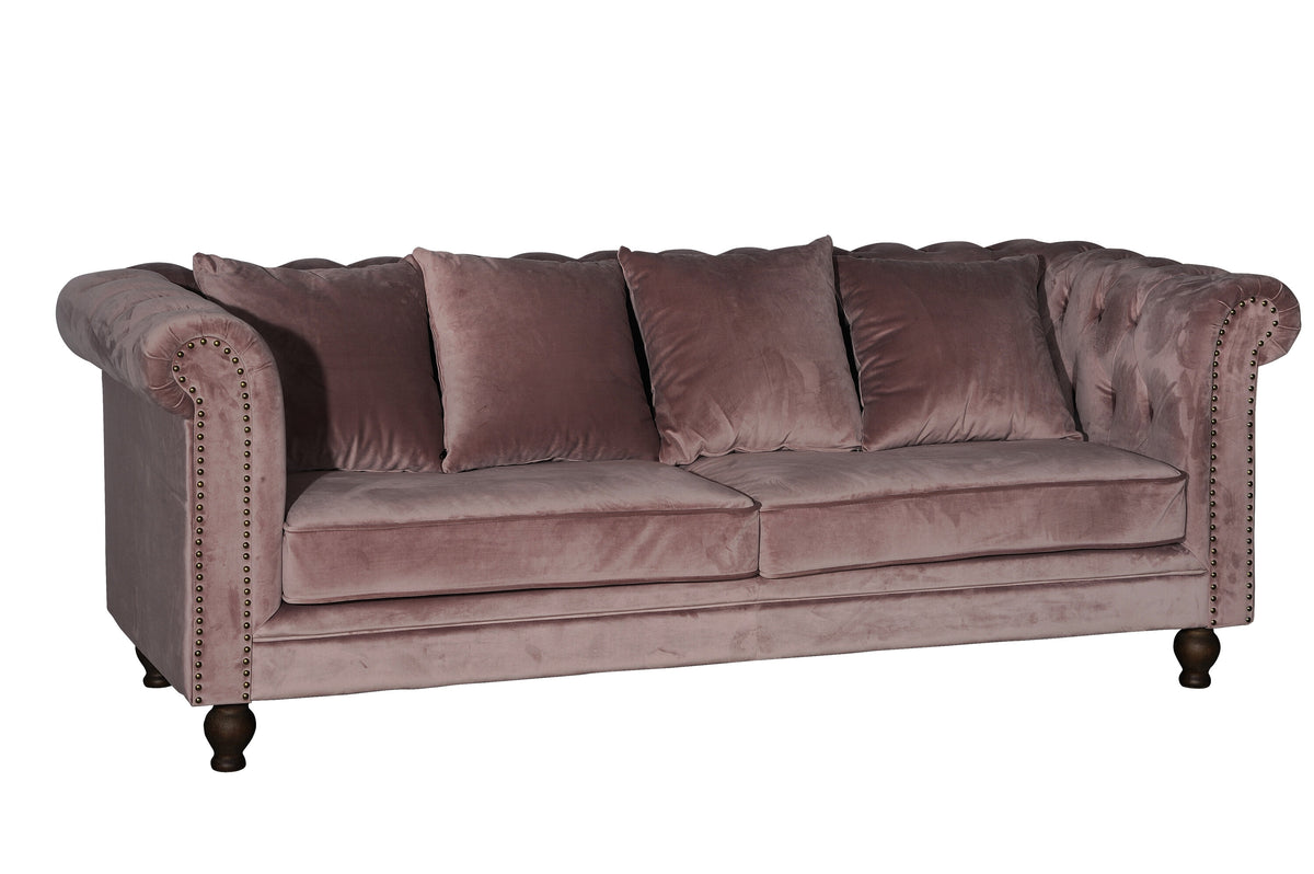 Velvet 3-personers sofa - rosa, natur - billede 2