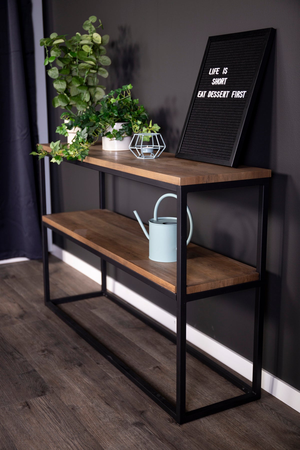 Rise sidebord - 110 × 30 cm - sort, valnøddefarvet - billede 6