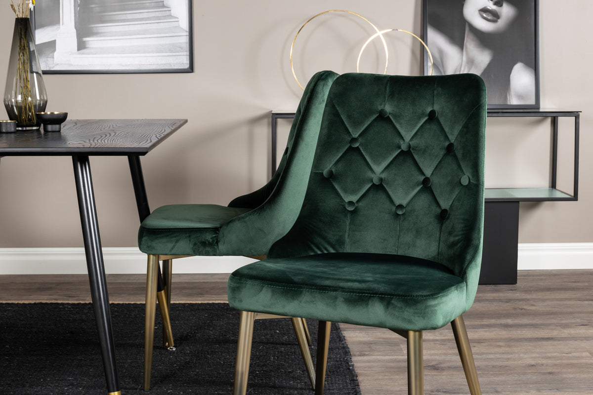 Dipp Spisebord 120 x 85 Sort & 4 Velvet Deluxe Spisebordsstole Grøn