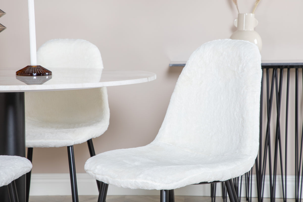 Estelle Rundt Spisebord Marmor ⌀106 & 4 stk Polar Spisebordsstole Hvid