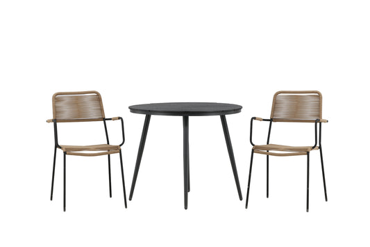 Break Cafebord ⌀90 Sort & 2 stk Lindos stole Brun