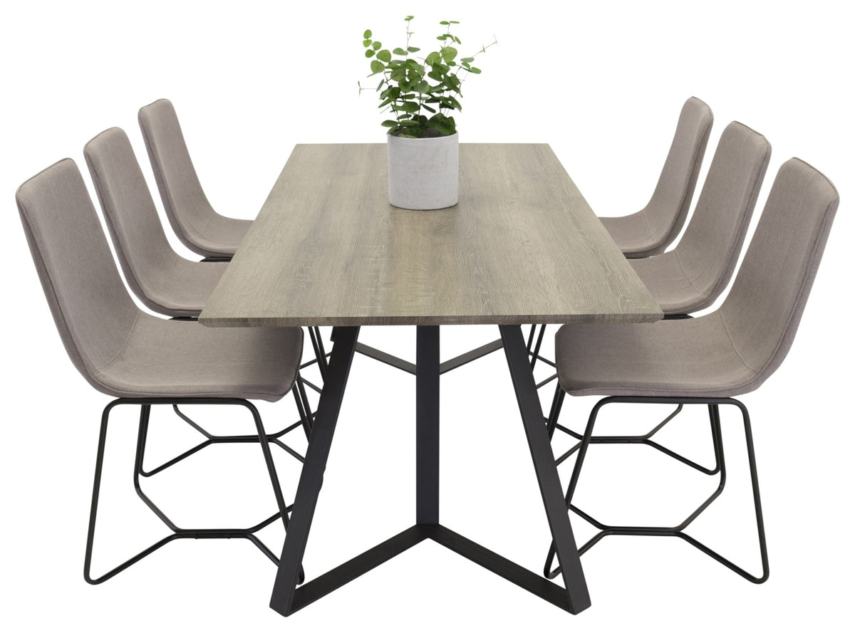 Marina spisebord 180 X 90 Natur & 6 X Spisebordsstole Brun