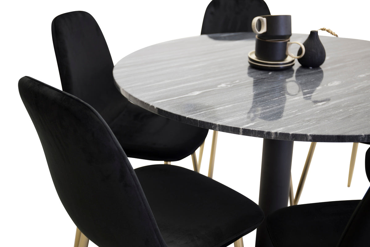 Estelle Rundt spisebord ⌀106 mørkegrå & 6 stk Polar spisebordsstole Sort