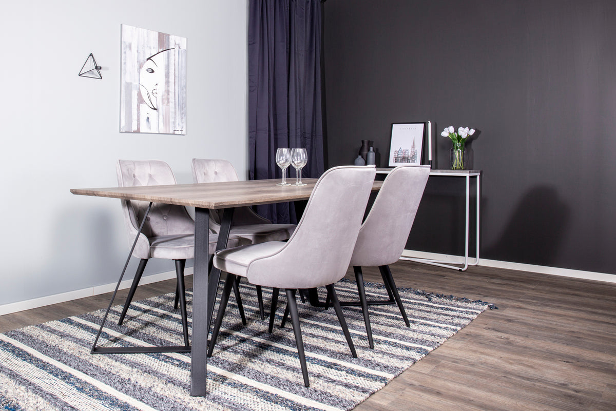Marina Spisebord 180 x 90 Natur & 4 stk Velvet Deluxe spisebordsstole Lysgrå