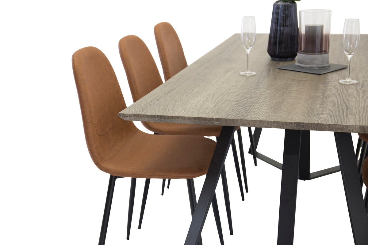 Marina Spisebord 180 x 90 Natur & 6 stk Polar Spisebordsstole Brun