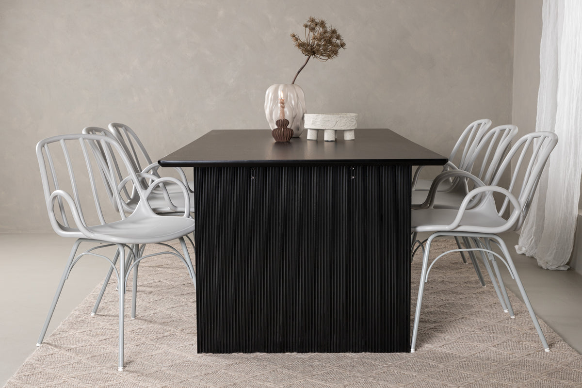 Spisebordssæt Dyrön Spisebordsstol 6 stk Lysegrå & Vail Spisebord 200 x 100 Sort
