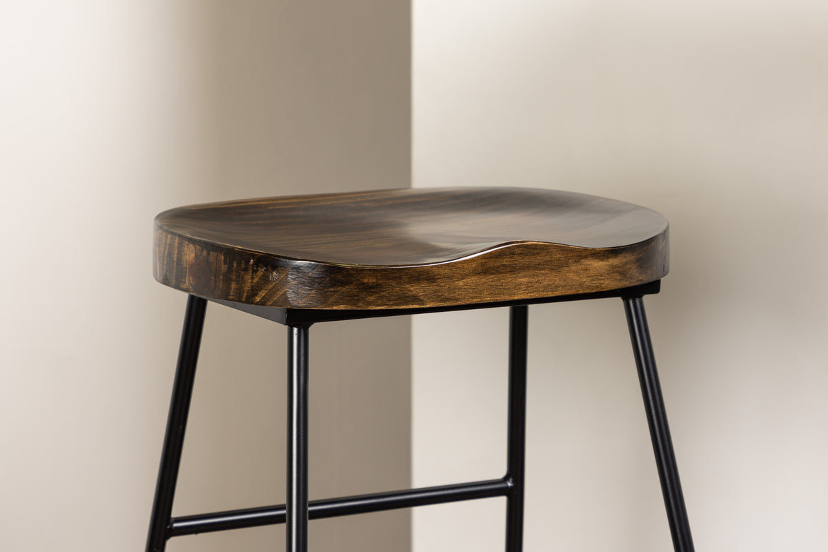 Tempe & Ozark Barbord 60 x 60 Valnød + Barstol 2-pak Sort