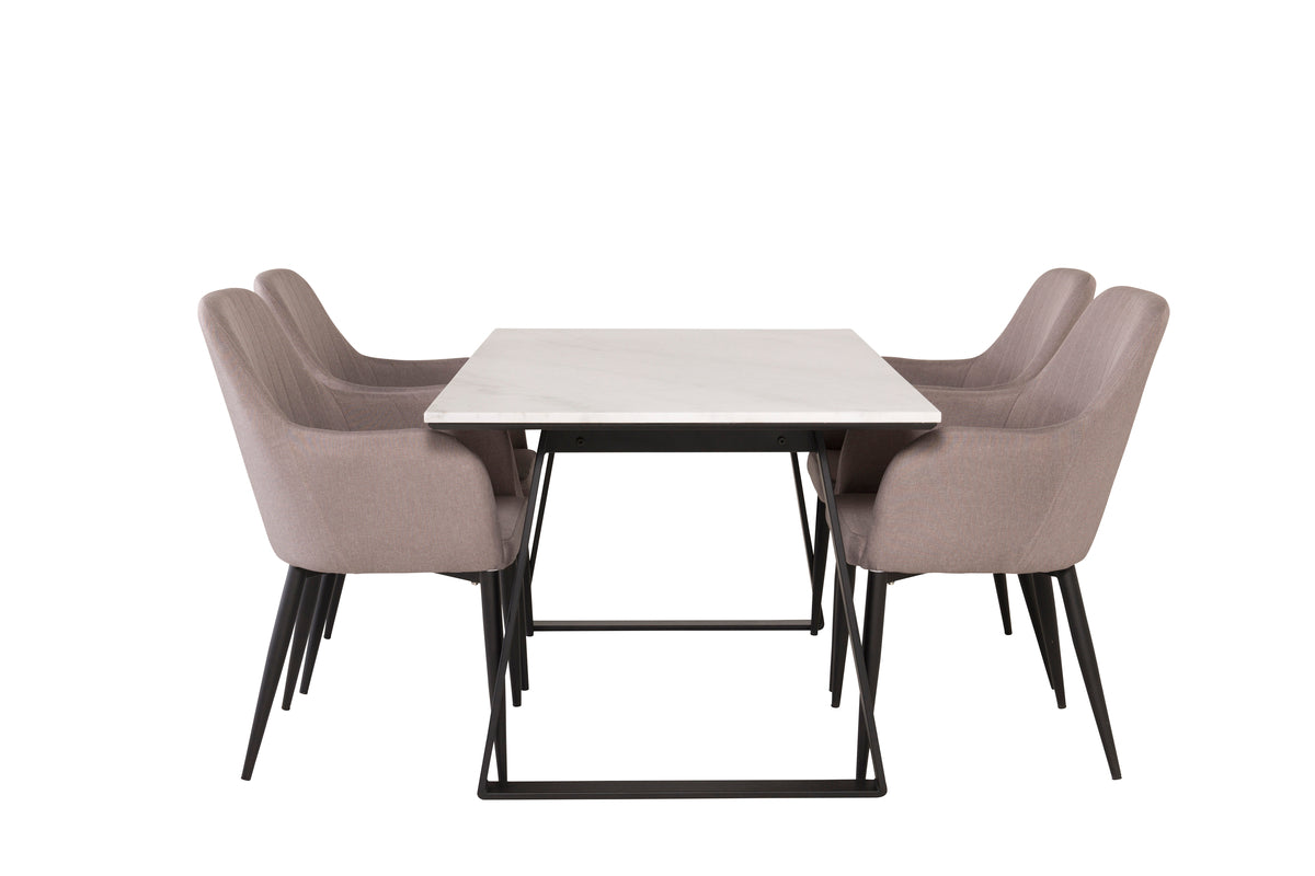 Estelle Spisebord 140 x 90 Marmor Sort & 4 stk Comfort Spisebordsstole Grå