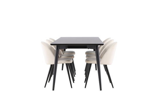 Velvet Spisebord 230 x 85 Sort & Ellis Spisebordsstol 2-stk Beige