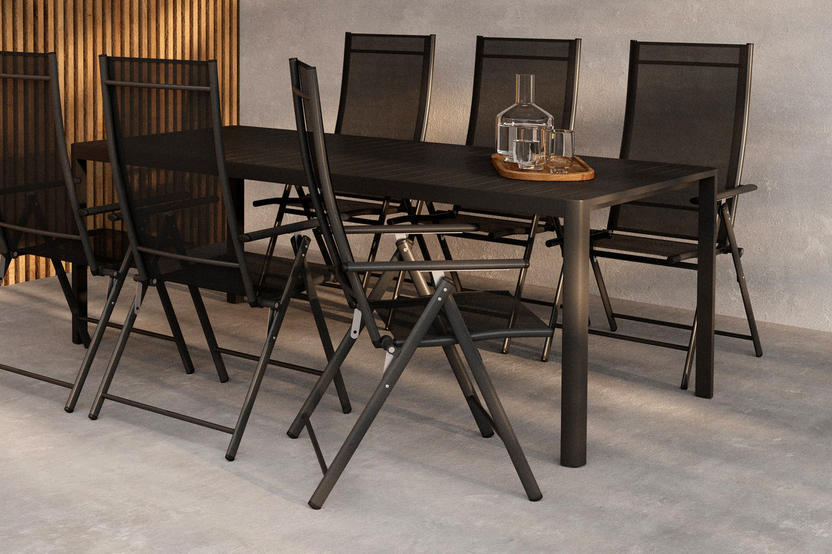 Giardini & Levanzo rektangulært spisebord 200 x 90 sort + 2 sorte spisestole