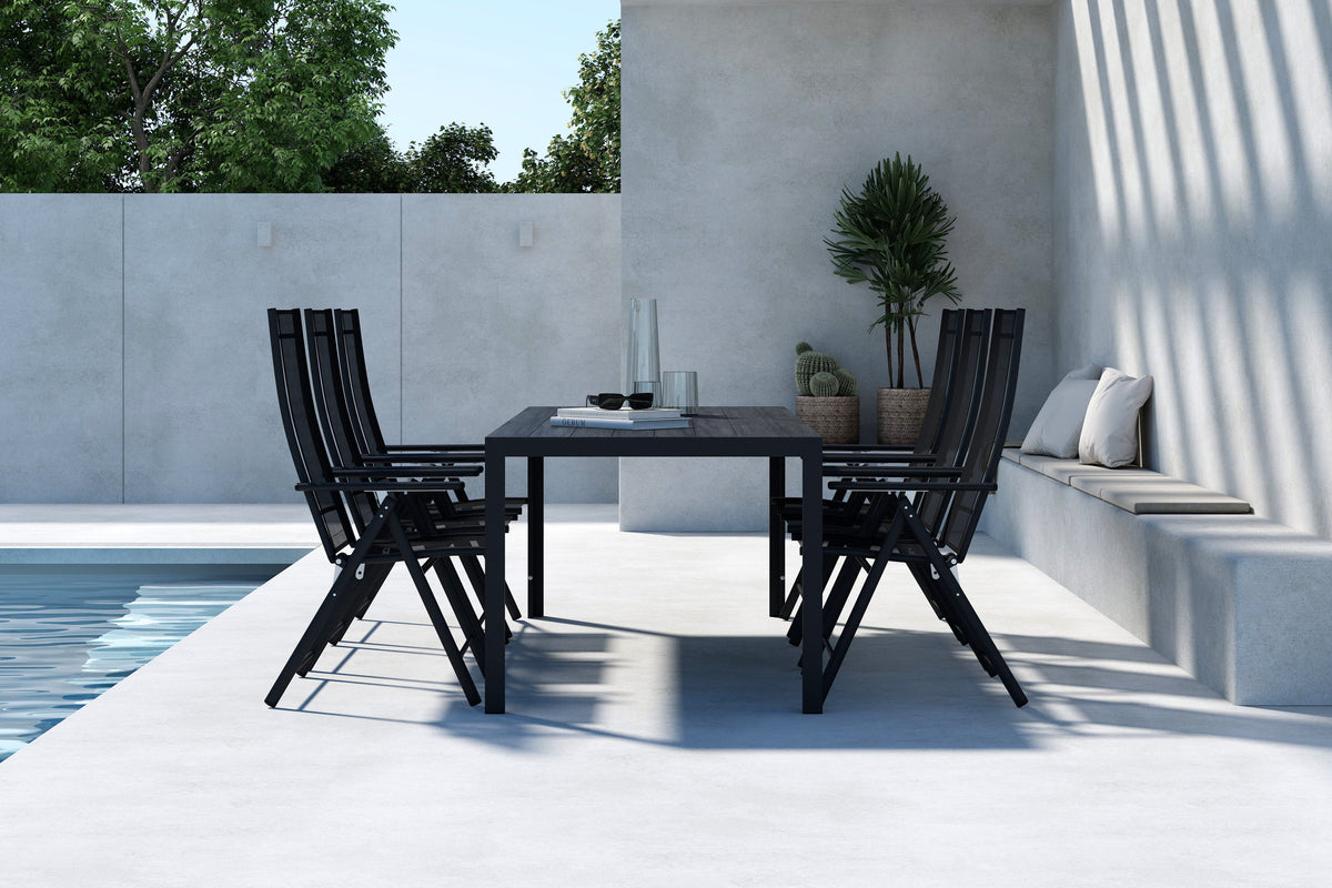 Mirko Havebord 205 x 90 Sort & 6 Levanzo Havestole