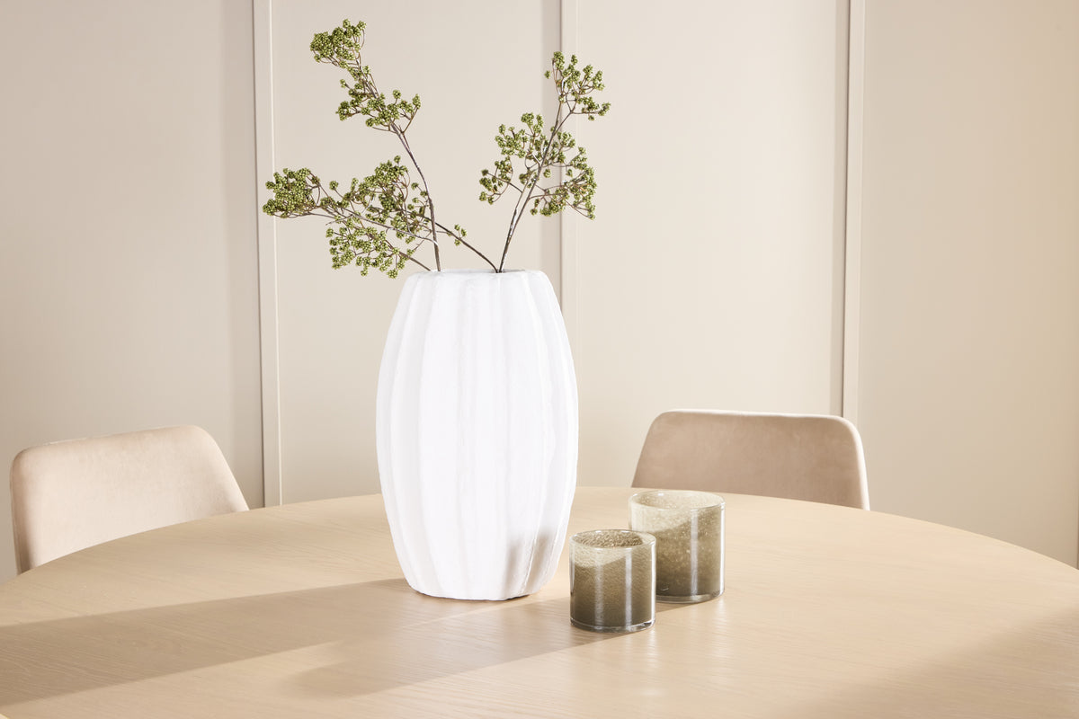 Copenhagen Rundt spisebord ø140 Whitewash & 6 stk Night Spisebordsstol Beige