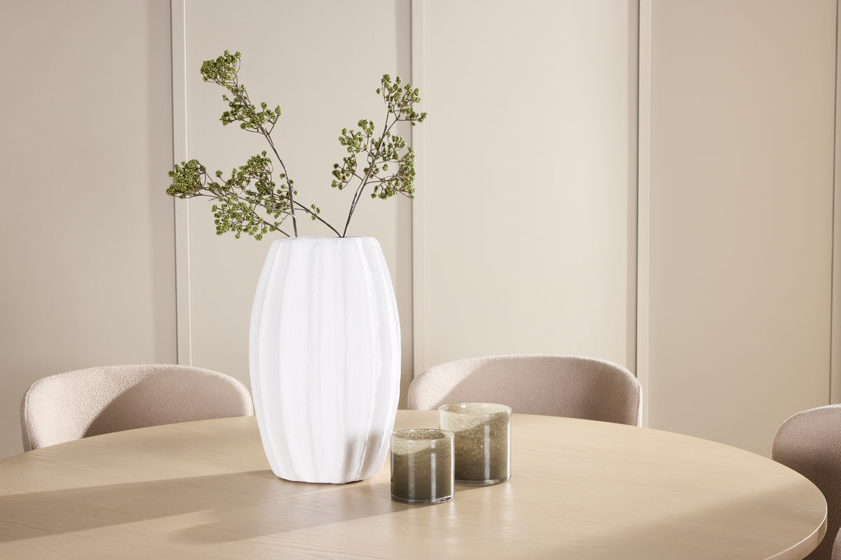 Copenhagen Spisebord ⌀140 Whitewash & 6 Stk Astoria Spisebordsstole Beige