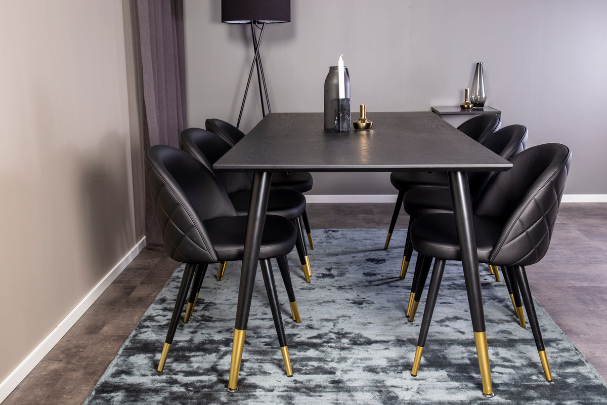 Dipp Spisebord 180 x 90 Sort & 6 stol Velvet spisebordsstole Sort