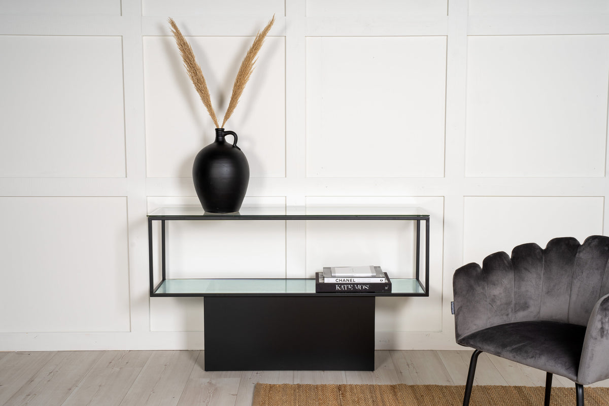 Maglehem sidebord - 130 × 35 cm - sort, klar, transparent - billede 5