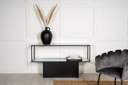 Maglehem sidebord - 130 × 35 cm - sort, klar, transparent - billede 5