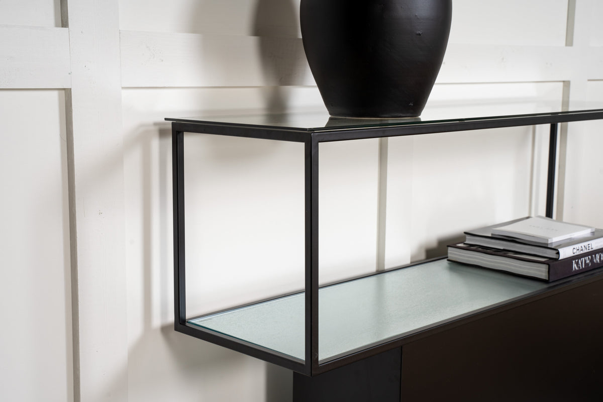 Maglehem sidebord - 130 × 35 cm - sort, klar, transparent - billede 8