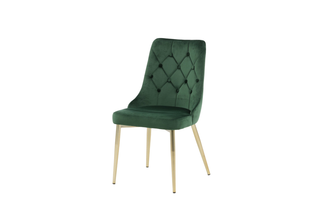 Velvet Deluxe spisebordsstole - guld, grøn - 2 stk. - billede 3