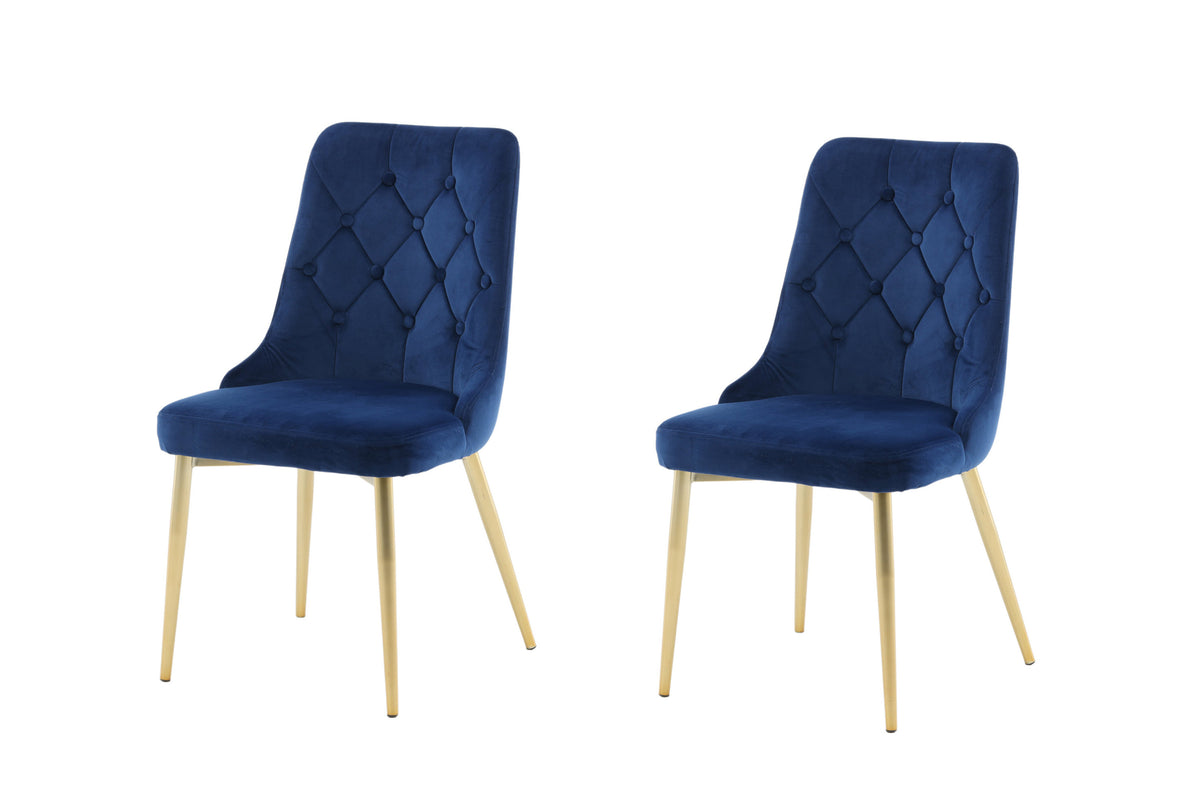 Velvet Deluxe spisebordsstole - blå, guld - 2 stk. - billede 1