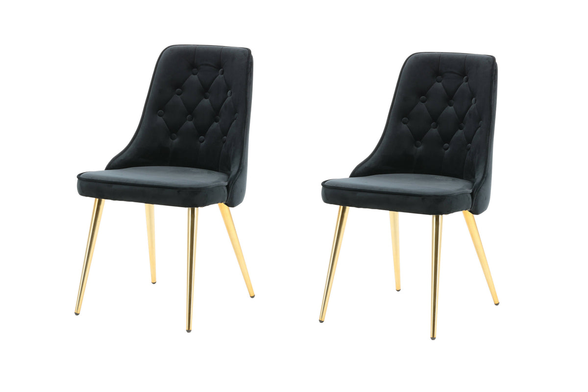 Velvet Deluxe spisebordsstole - sort, guld - 2 stk. - billede 1