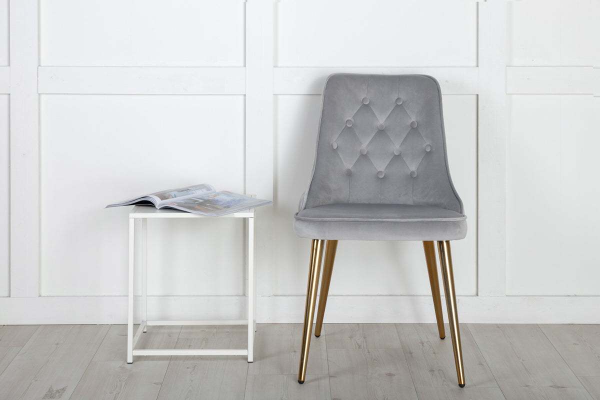 Velvet Deluxe spisebordsstole - grå, guld, lysegrå - 2 stk. - billede 14