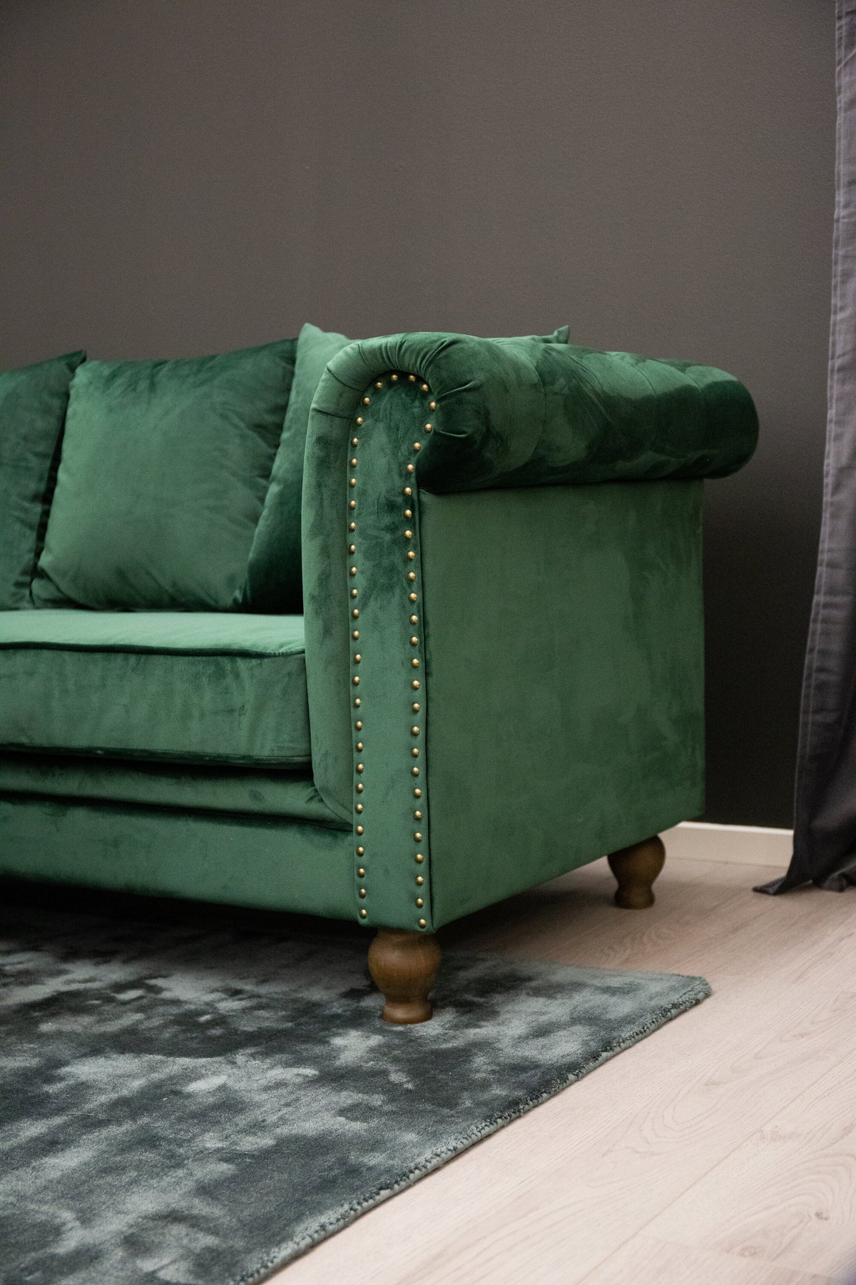 Velvet 3-personers sofa - grøn, natur - billede 4