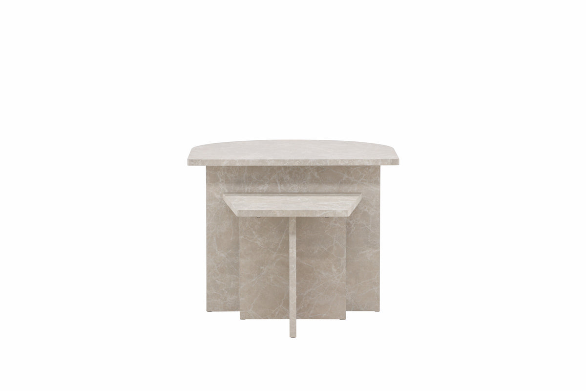 Sala sofabordssæt med 2 borde - beige marmorlook - billede 4