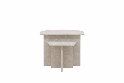 Sala sofabordssæt med 2 borde - beige marmorlook - billede 4