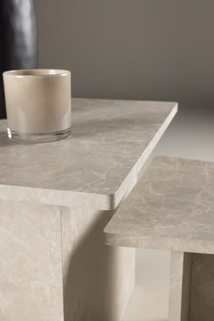 Sala sofabordssæt med 2 borde - beige marmorlook - billede 19