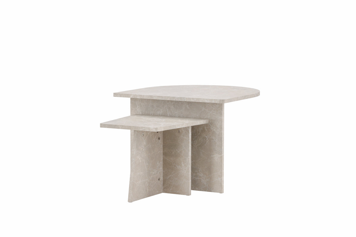 Sala sofabordssæt med 2 borde - beige marmorlook - billede 5