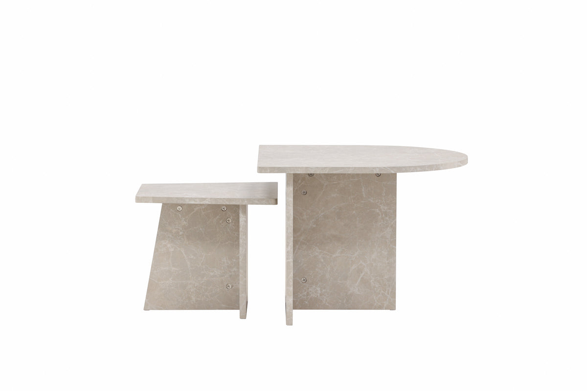 Sala sofabordssæt med 2 borde - beige marmorlook - billede 7