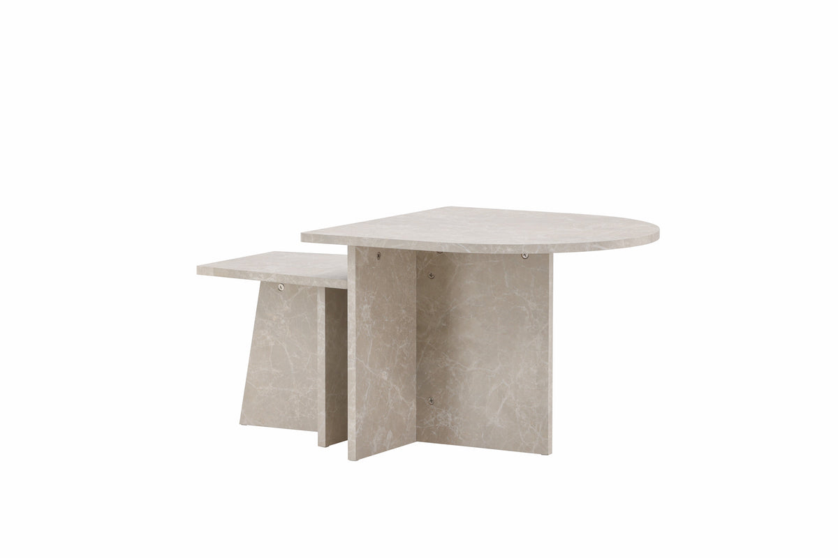 Sala sofabordssæt med 2 borde - beige marmorlook - billede 8
