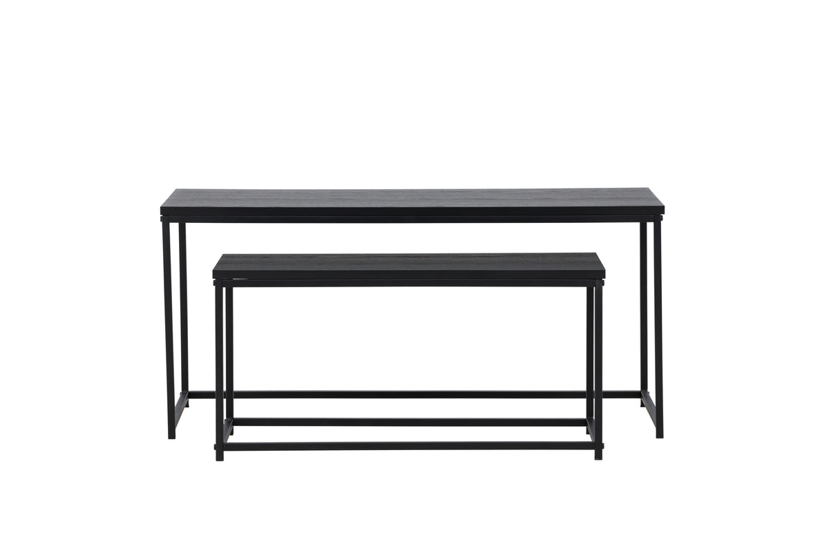 Staal Sofaborde bord 1: 100 x 43 cm  bord 2:  75 x 33 cm Sort