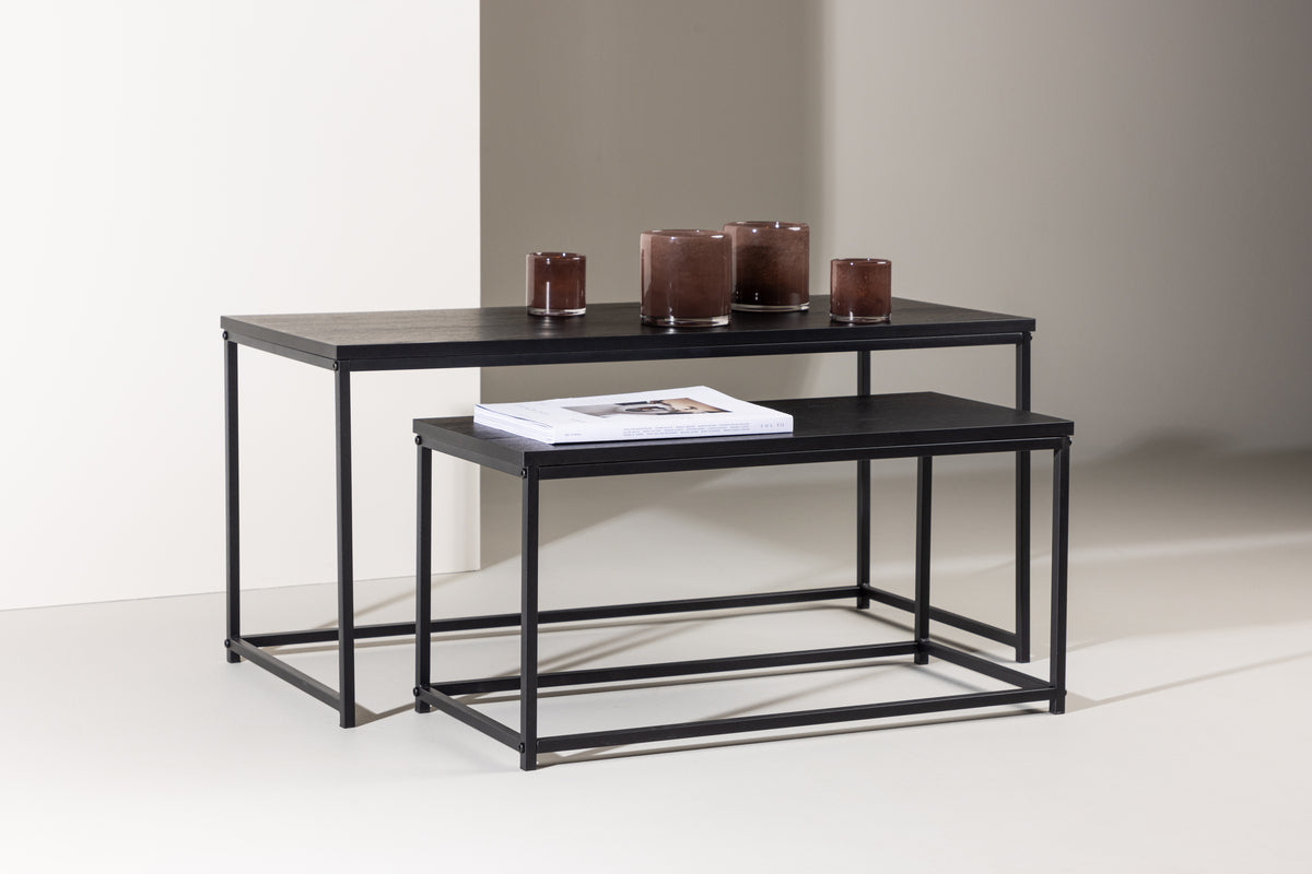 Staal Sofaborde bord 1: 100 x 43 cm  bord 2:  75 x 33 cm Sort