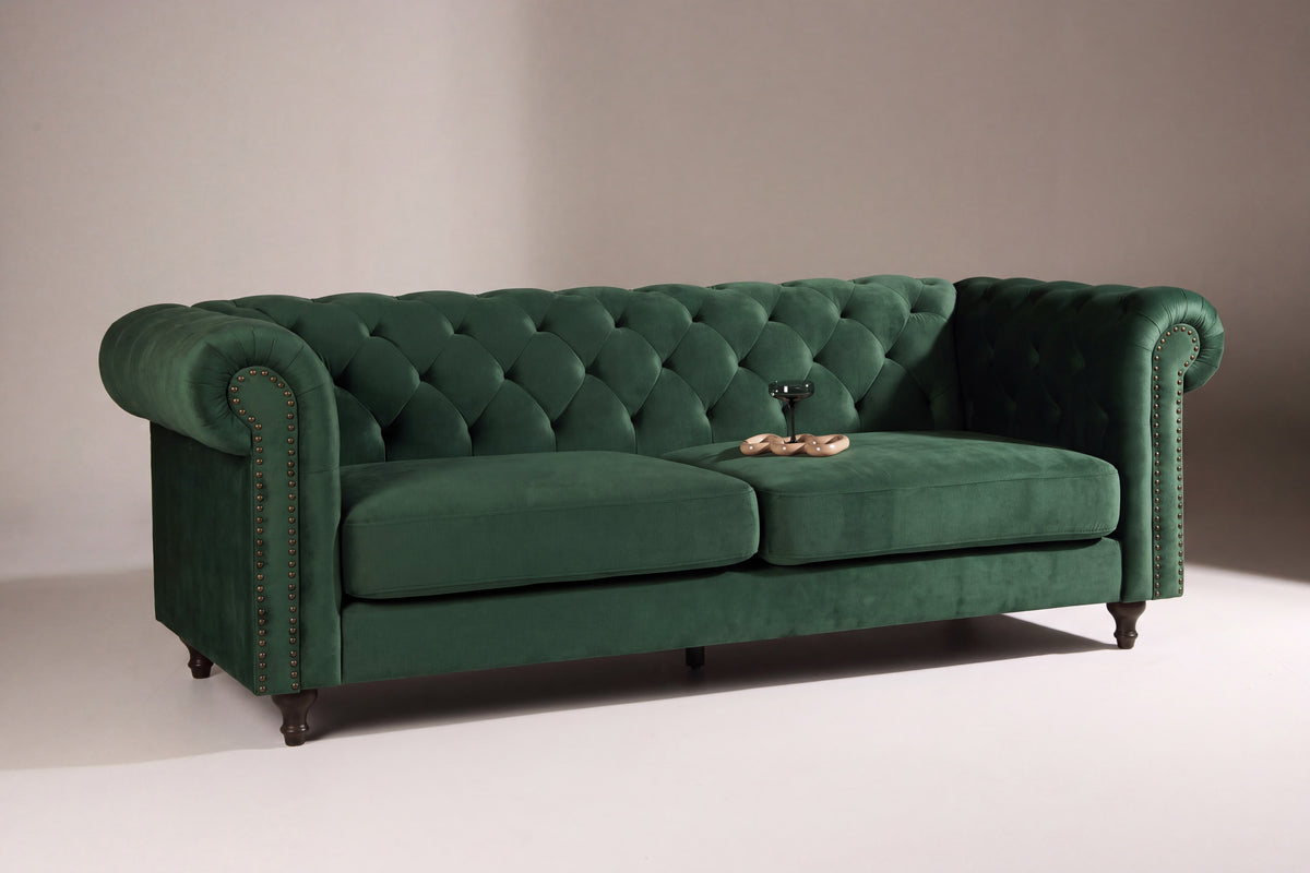 Velvet 3-personers sofa - grøn, sort - billede 5