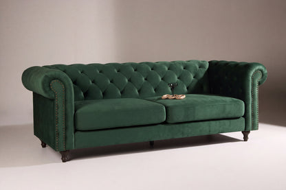 Velvet 3-personers sofa - grøn, sort - billede 5