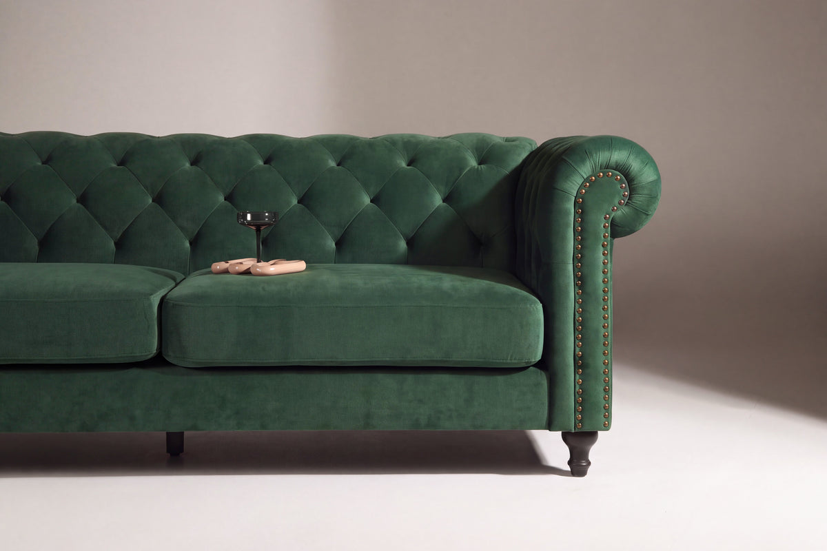 Velvet 3-personers sofa - grøn, sort - billede 6