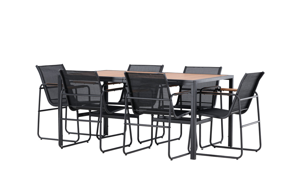 Lampedusa Havemøbelsæt med 6 Stole Sort/Natur