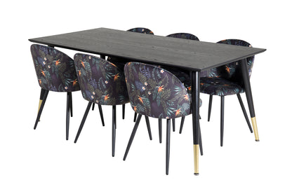 Dipp Spisebord 180 x 90 Sort & 6 stk Velvet Spisebordsstole Sort