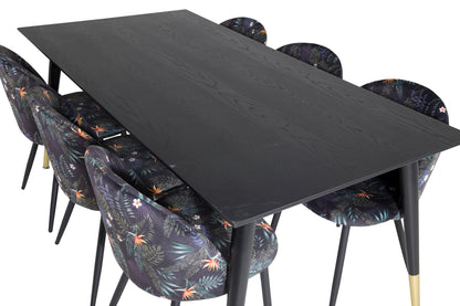 Dipp Spisebord 180 x 90 Sort & 6 stk Velvet Spisebordsstole Sort