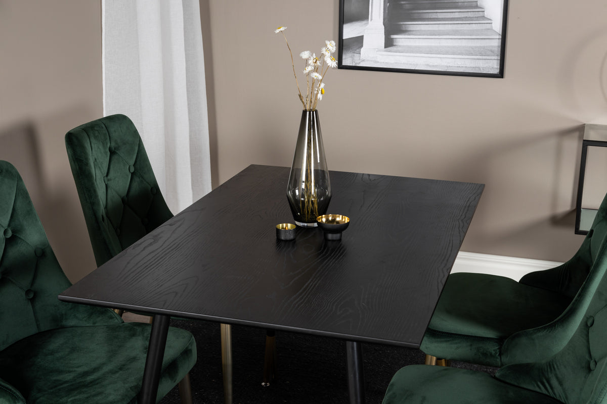Dipp Spisebord 120 x 85 Sort & 4 Velvet Deluxe Spisebordsstole Grøn