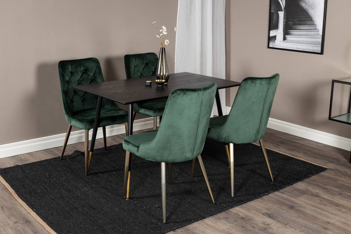 Dipp Spisebord 120 x 85 Sort & 4 Velvet Deluxe Spisebordsstole Grøn