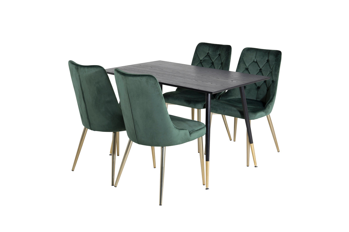Dipp Spisebord 120 x 85 Sort & 4 Velvet Deluxe Spisebordsstole Grøn