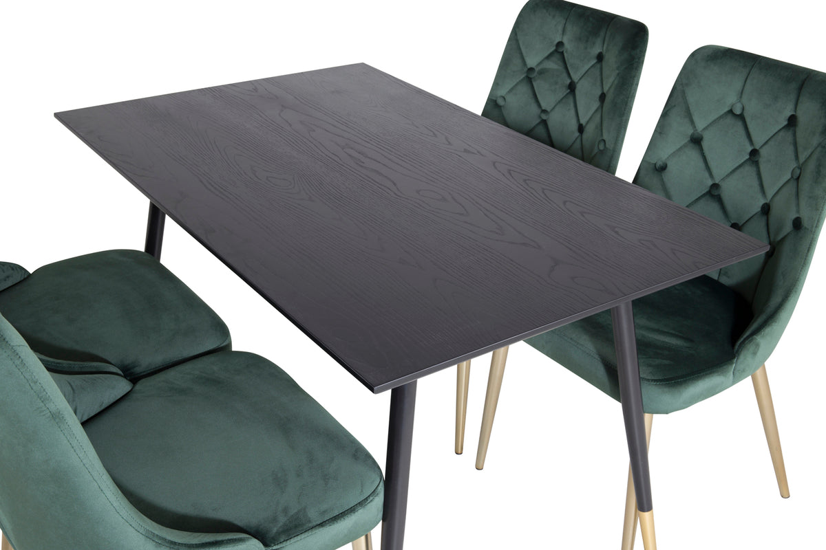 Dipp Spisebord 120 x 85 Sort & 4 Velvet Deluxe Spisebordsstole Grøn