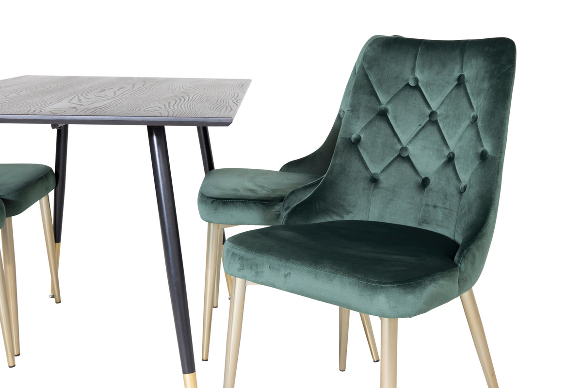 Dipp Spisebord 120 x 85 Sort & 4 Velvet Deluxe Spisebordsstole Grøn