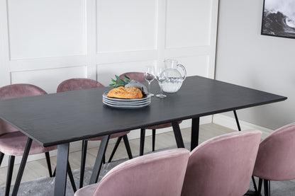 Marina Spisebord 180 x 90 Sort & 6 stk Velvet Spisebordsstole Dusty Pink