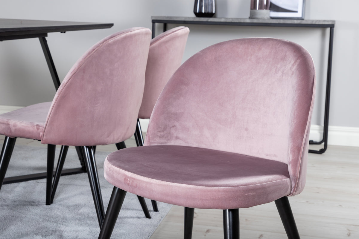 Marina Spisebord 180 x 90 Sort & 6 stk Velvet Spisebordsstole Dusty Pink