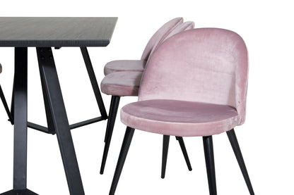 Marina Spisebord 180 x 90 Sort & 6 stk Velvet Spisebordsstole Dusty Pink