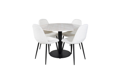 Estelle Rundt Spisebord Marmor ⌀106 & 4 stk Polar Spisebordsstole Hvid