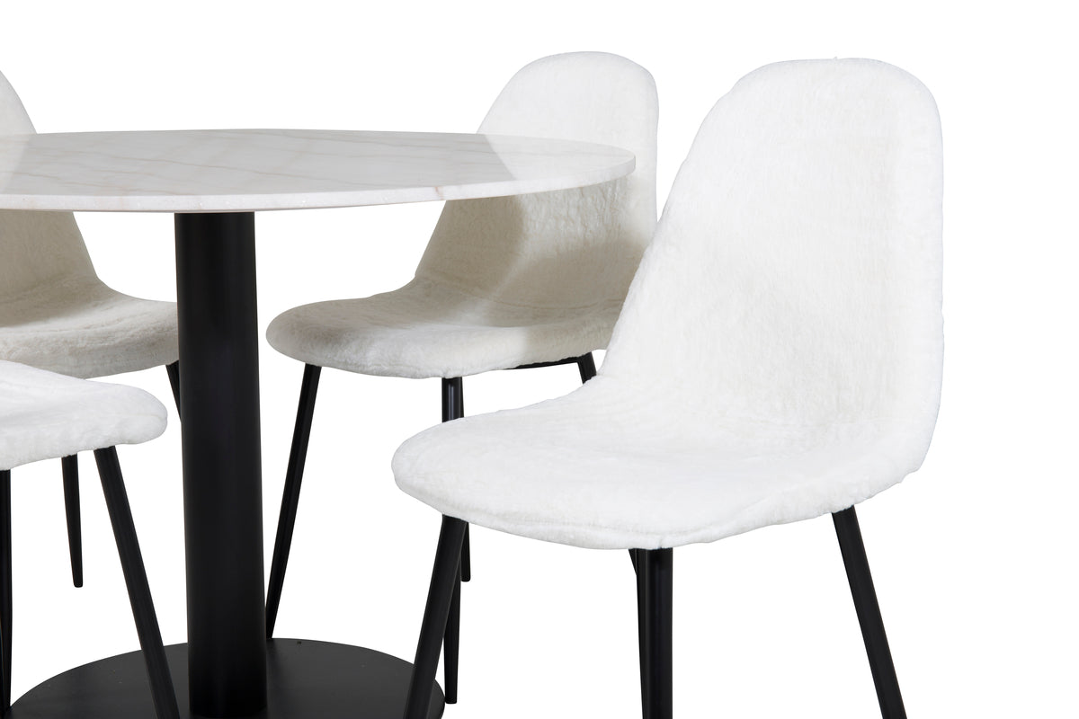 Estelle Rundt Spisebord Marmor ⌀106 & 4 stk Polar Spisebordsstole Hvid